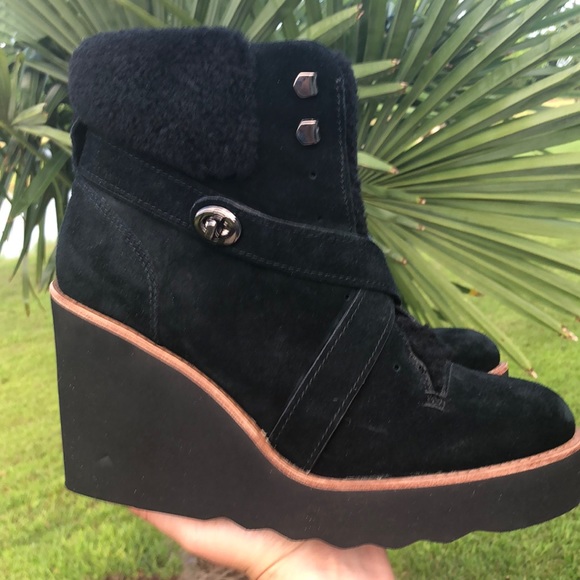 Coach Kenna Black Ankle Boots Wedges 75 